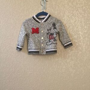 Disney Baby Letterman Mickey Light Heather Grey Jacket Size 6-9 Months